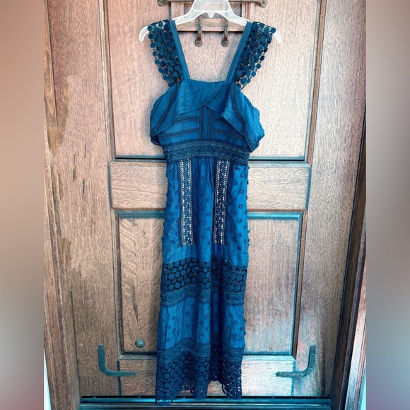Self - Portrait DarkBlue Lace Trim Maxi Dress Size 4